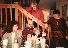 Dad and Sarah at grandparents BD 1991